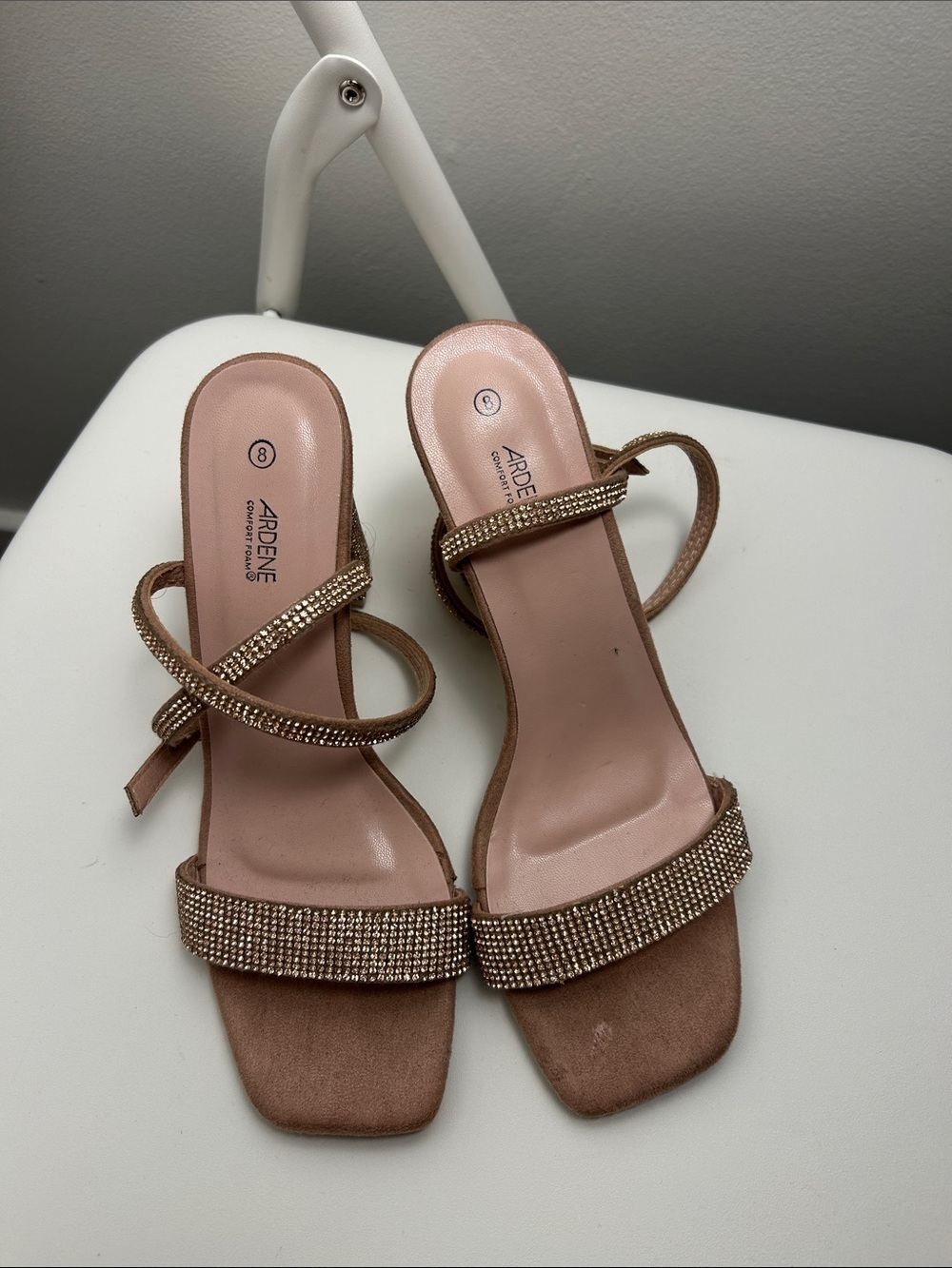 Ardene Rose Gold Rhinestone Strappy Heels prom wedding vacation